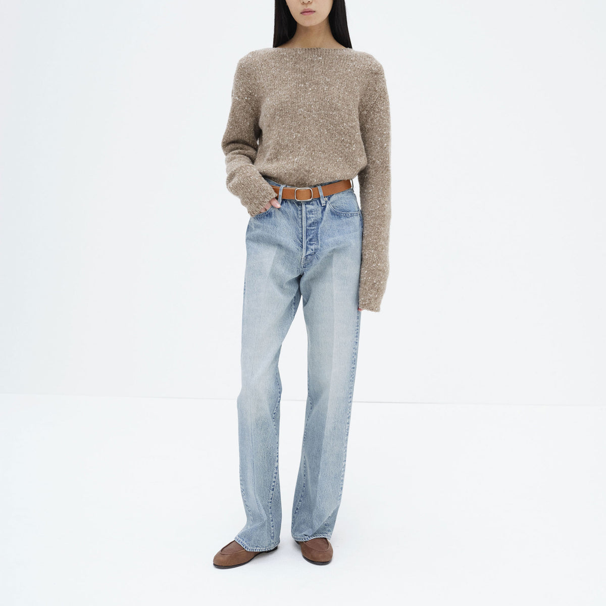 AURALEE/FADED HEAVY DENIM CENTER-PLEATED PANTS