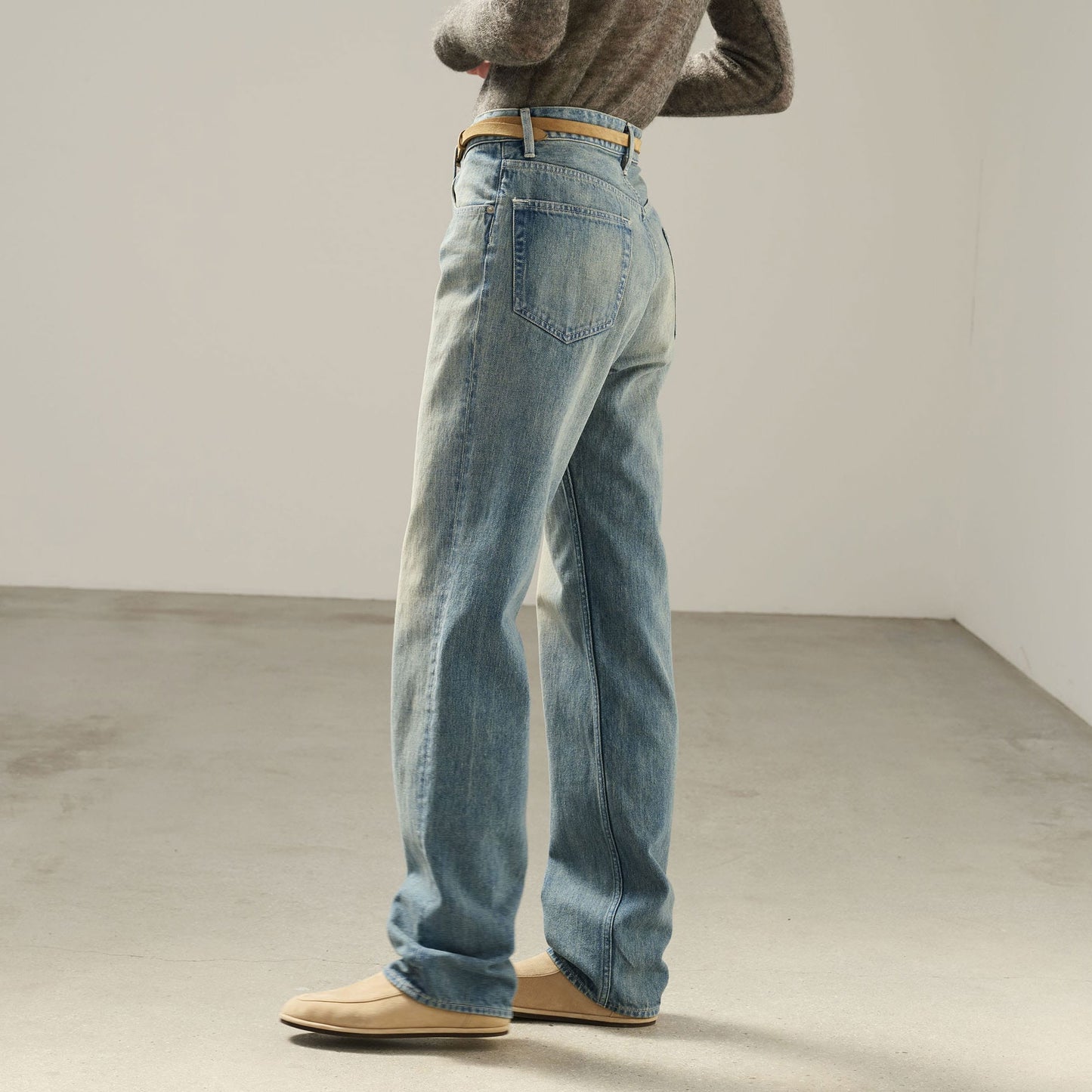 AURALEE/SELVEDGE FADED LIGHT DENIM NARROW PANTS