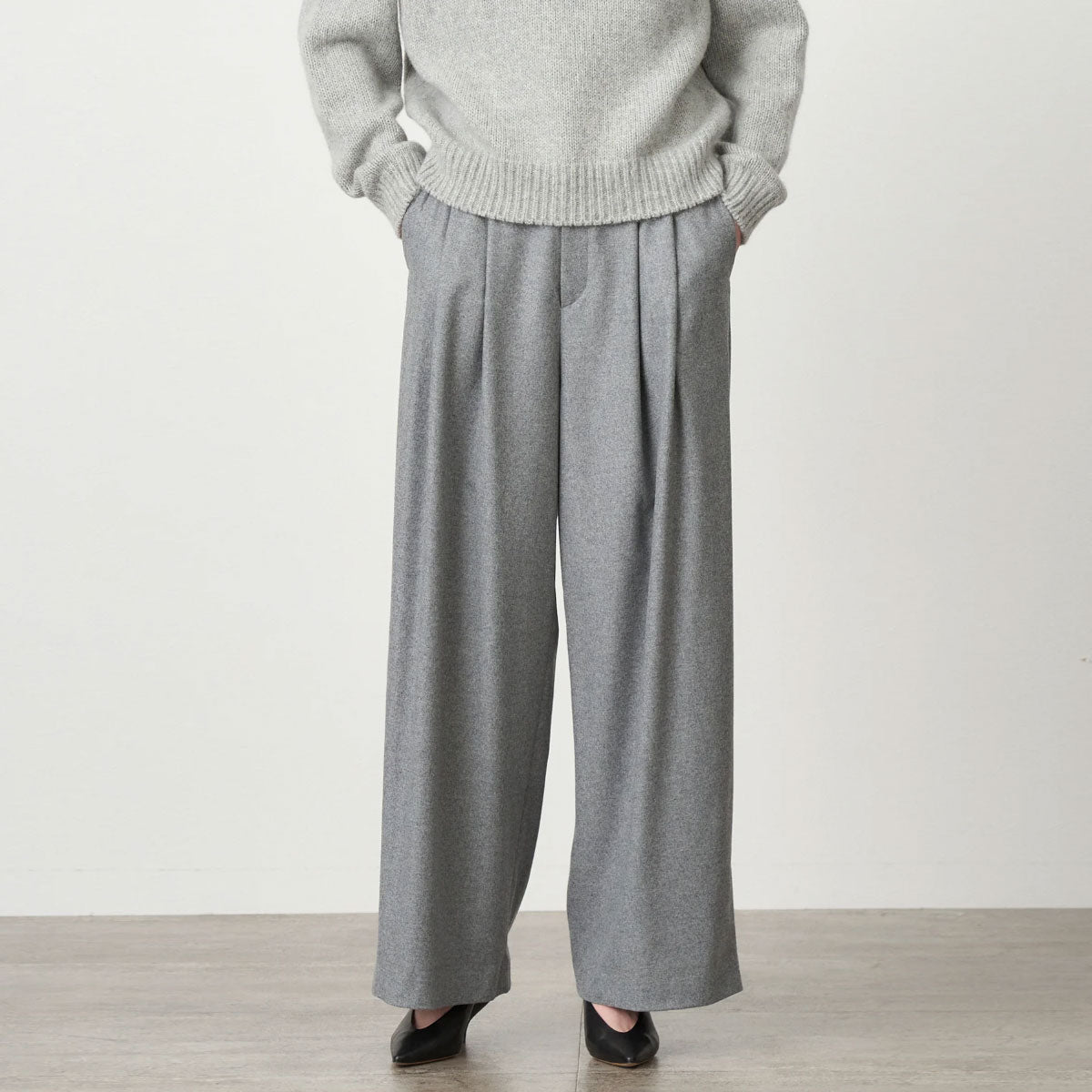 ATON/MERINO COLLEGE FLANNEL WIDE EASY PANTS
