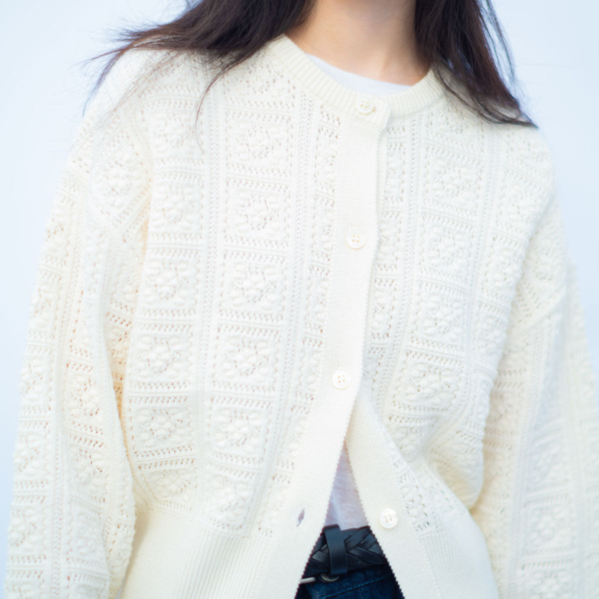 BATONER/GRASSY LACE CREW NECK CARDIGAN