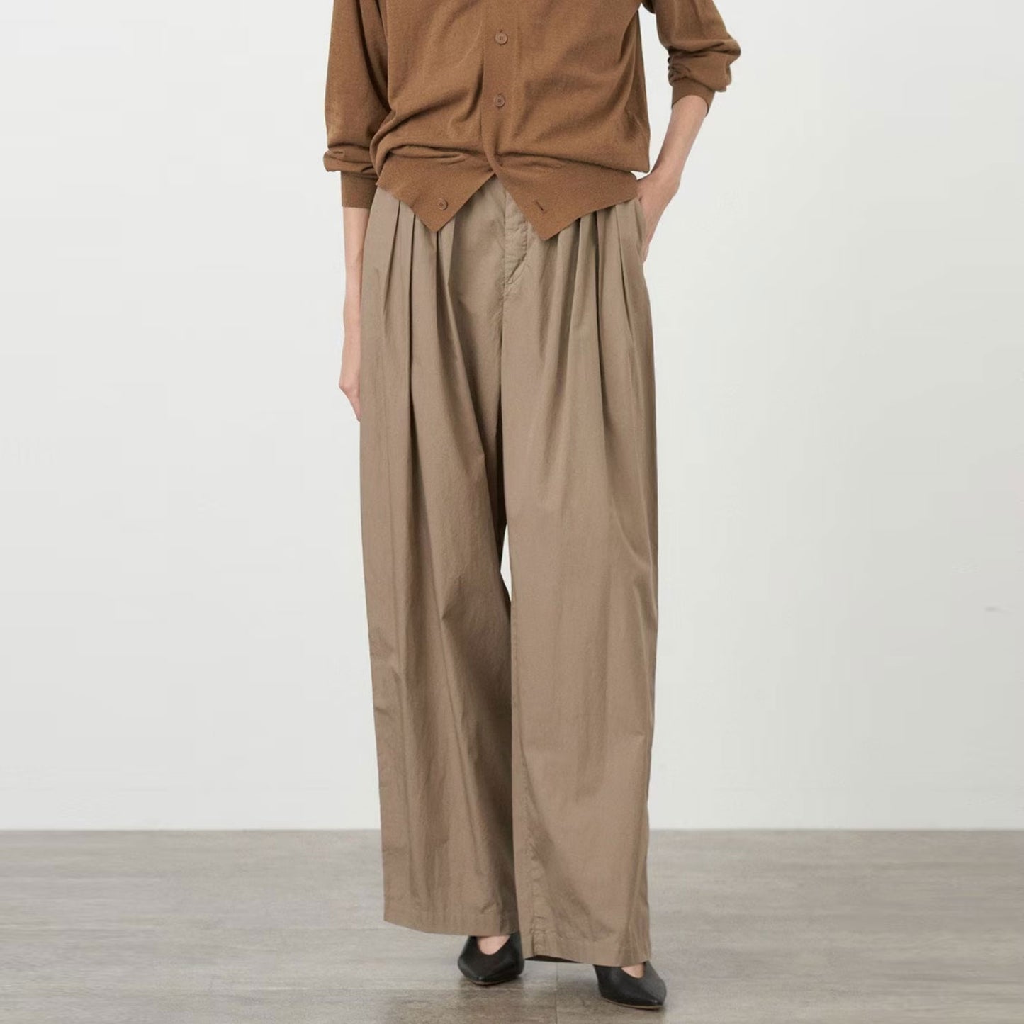 ATON/COTTON LAWN TUCK WIDE EASY PANTS