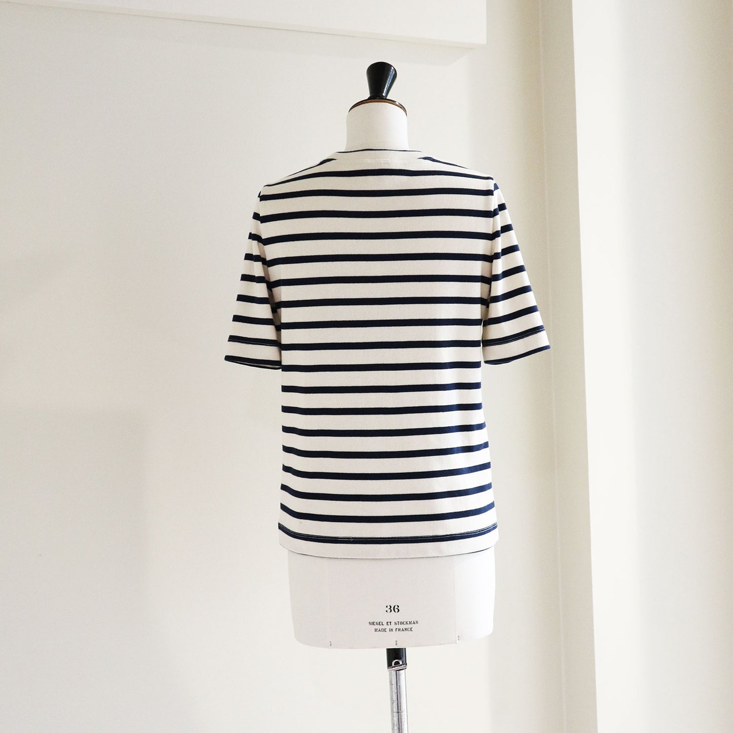 THREE DOTS TURQUOISE/BORDER CREW NECK HALF SLEEVE T-SHIRT NAVY