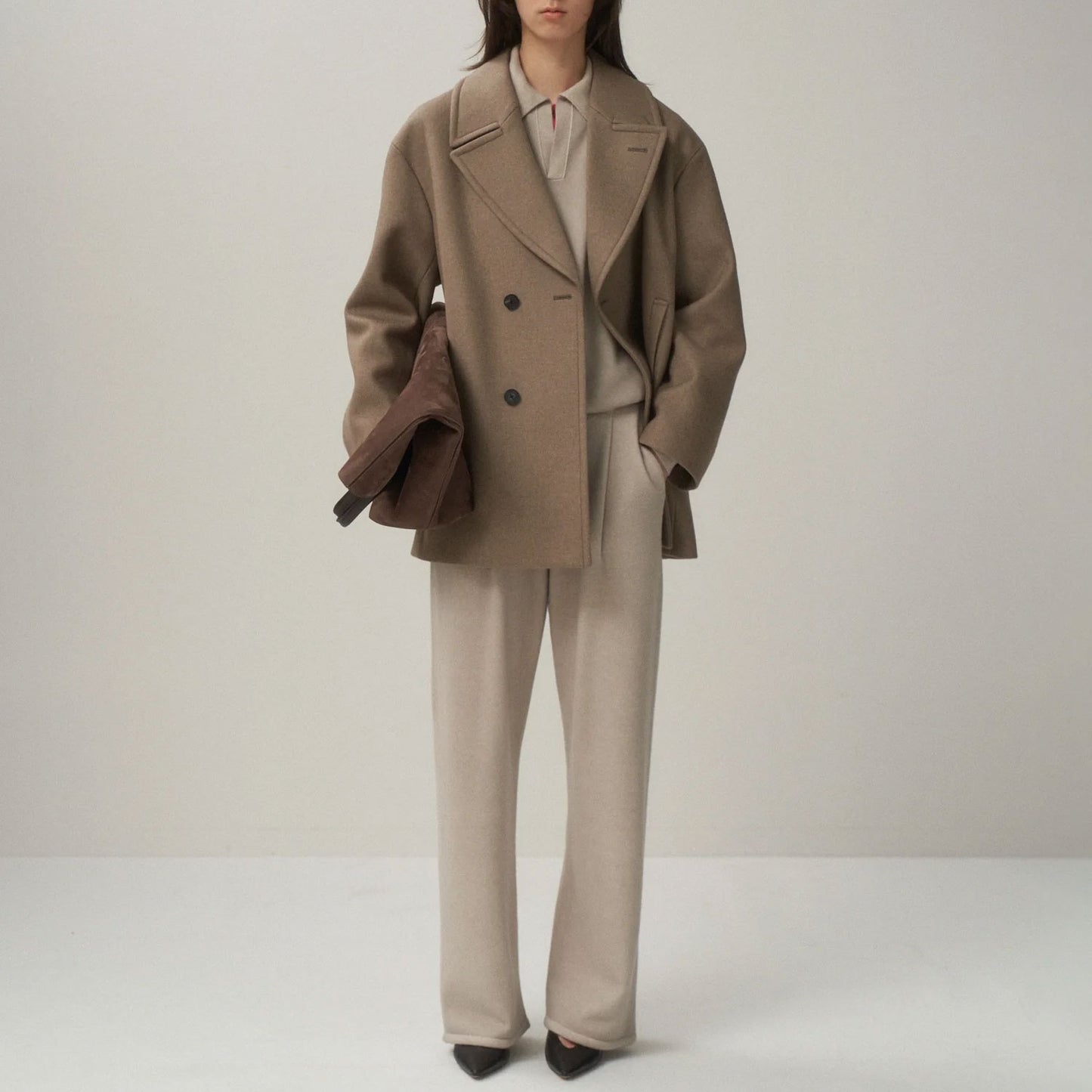 ATON|SUPER 120's DOUBLE MELTON SEMI DOUBLE SHORT COAT
