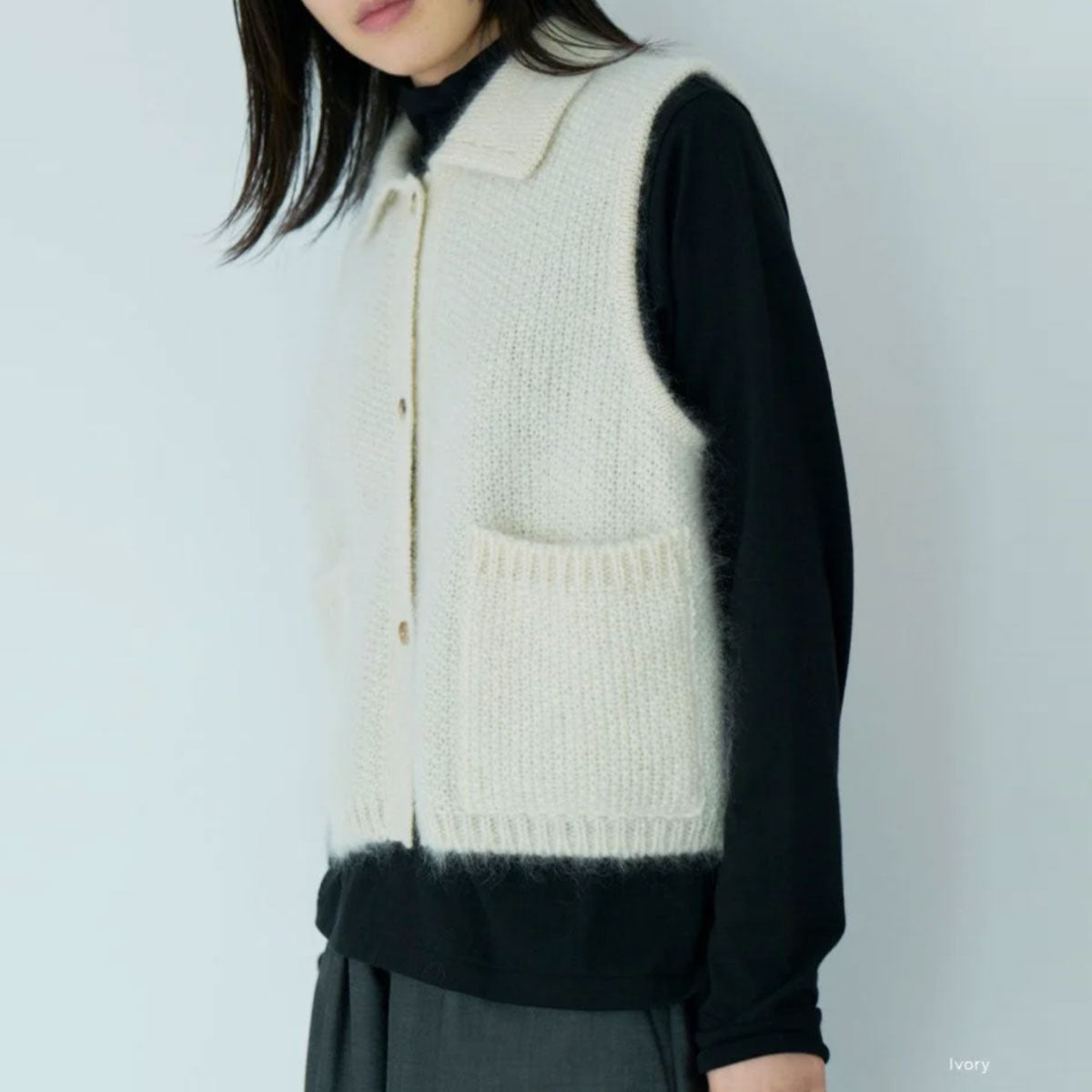 BATONER/PURE MOHAIR100% PIQUE POLO VEST