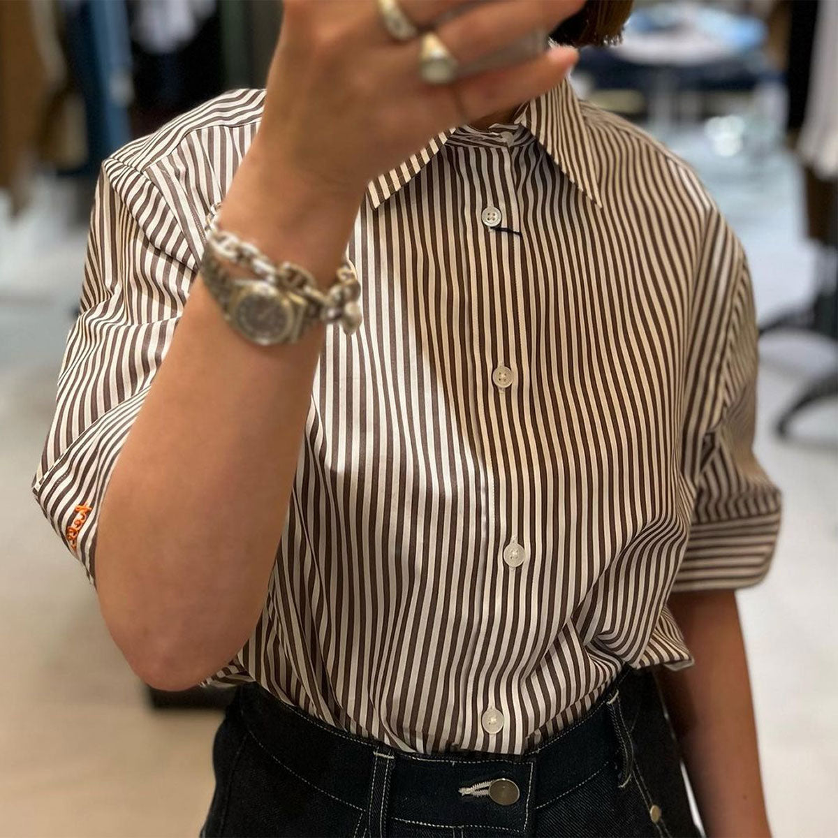 MADISONBLUE/RELAXED FIT S/S SH STRIPE