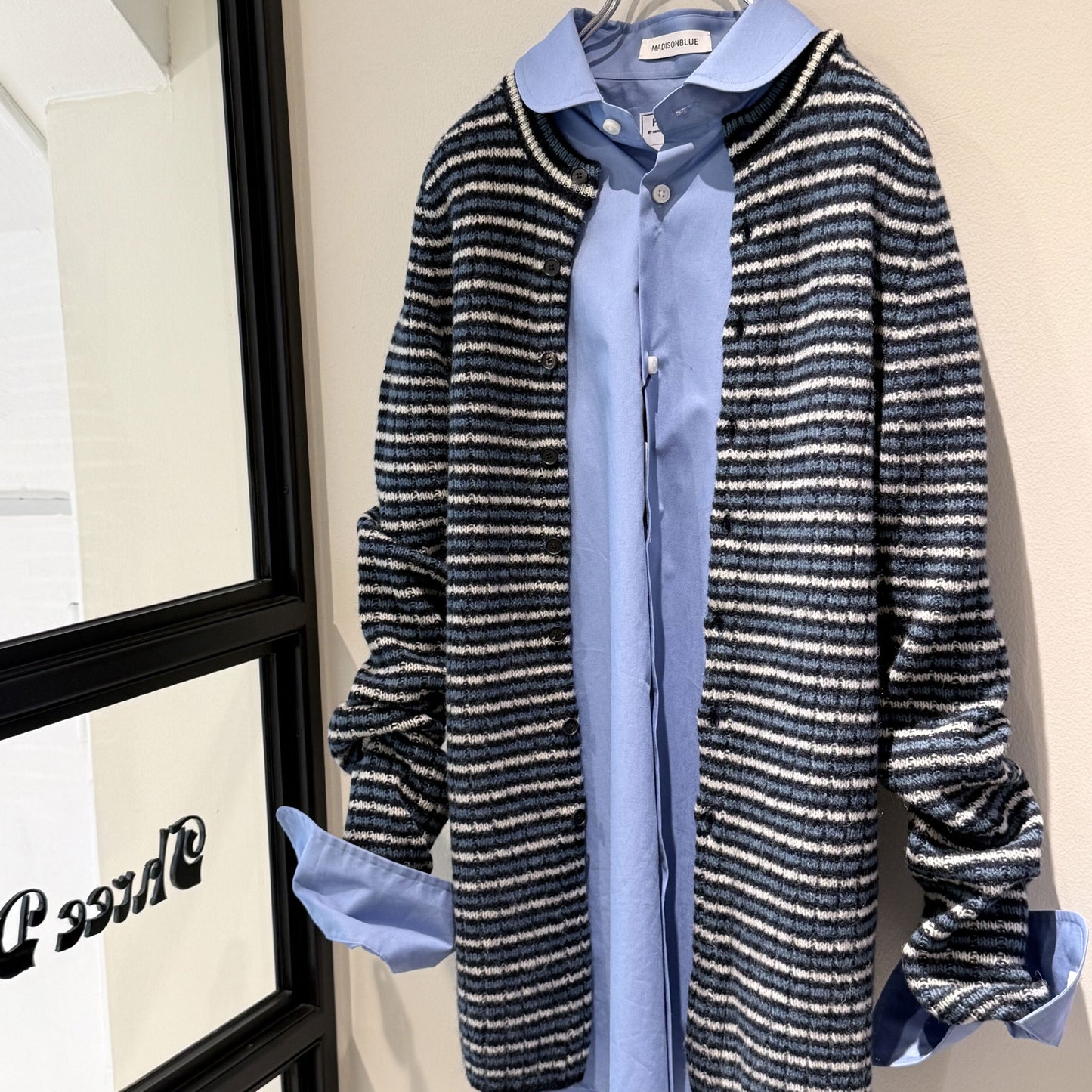 AURALEE/SHETLAND WOOL CASHMERE RIB KNIT CREW-NECK CARDIGAN