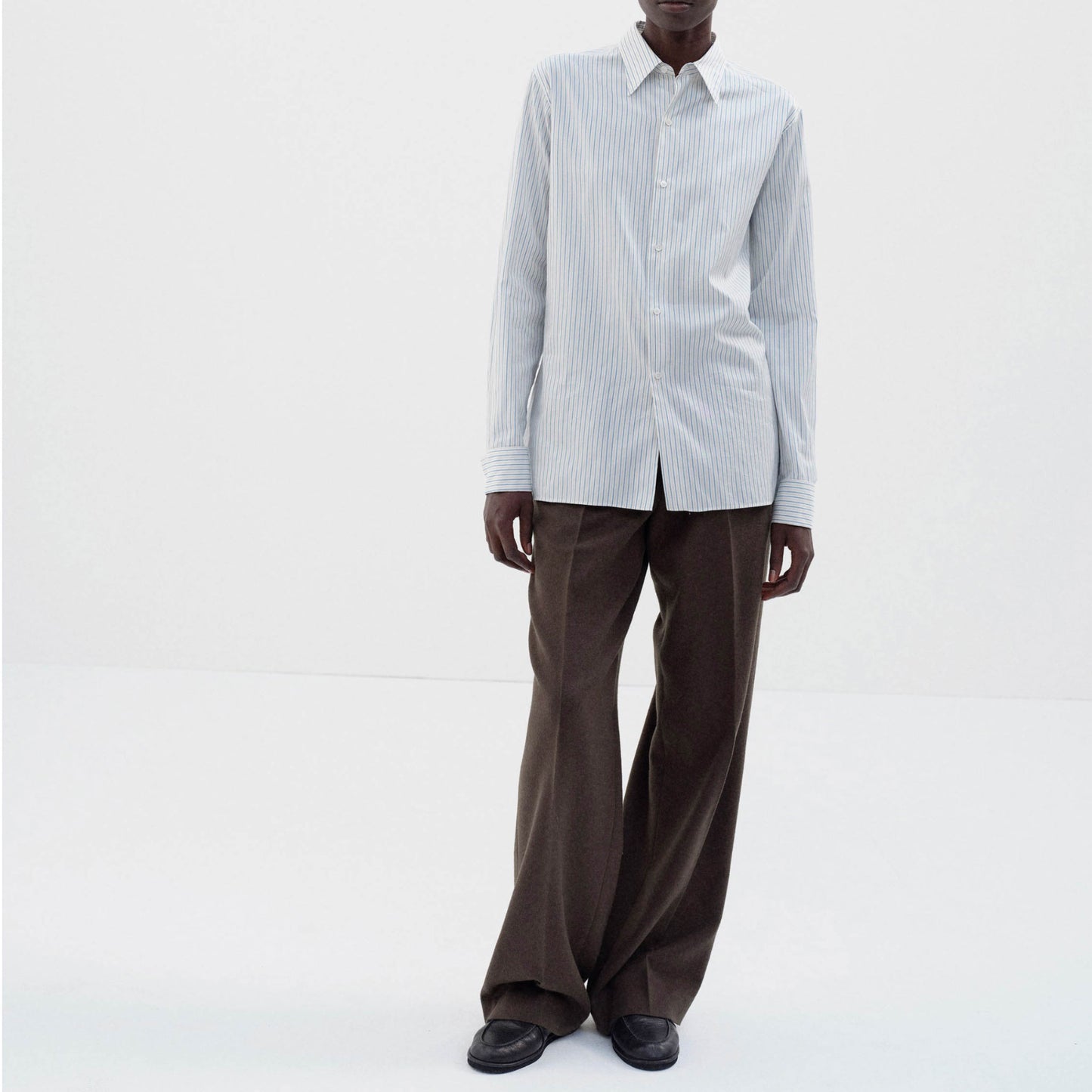 AURALEE/COTTON SILK STRIPE DOUBLE-CUFF SHIRT