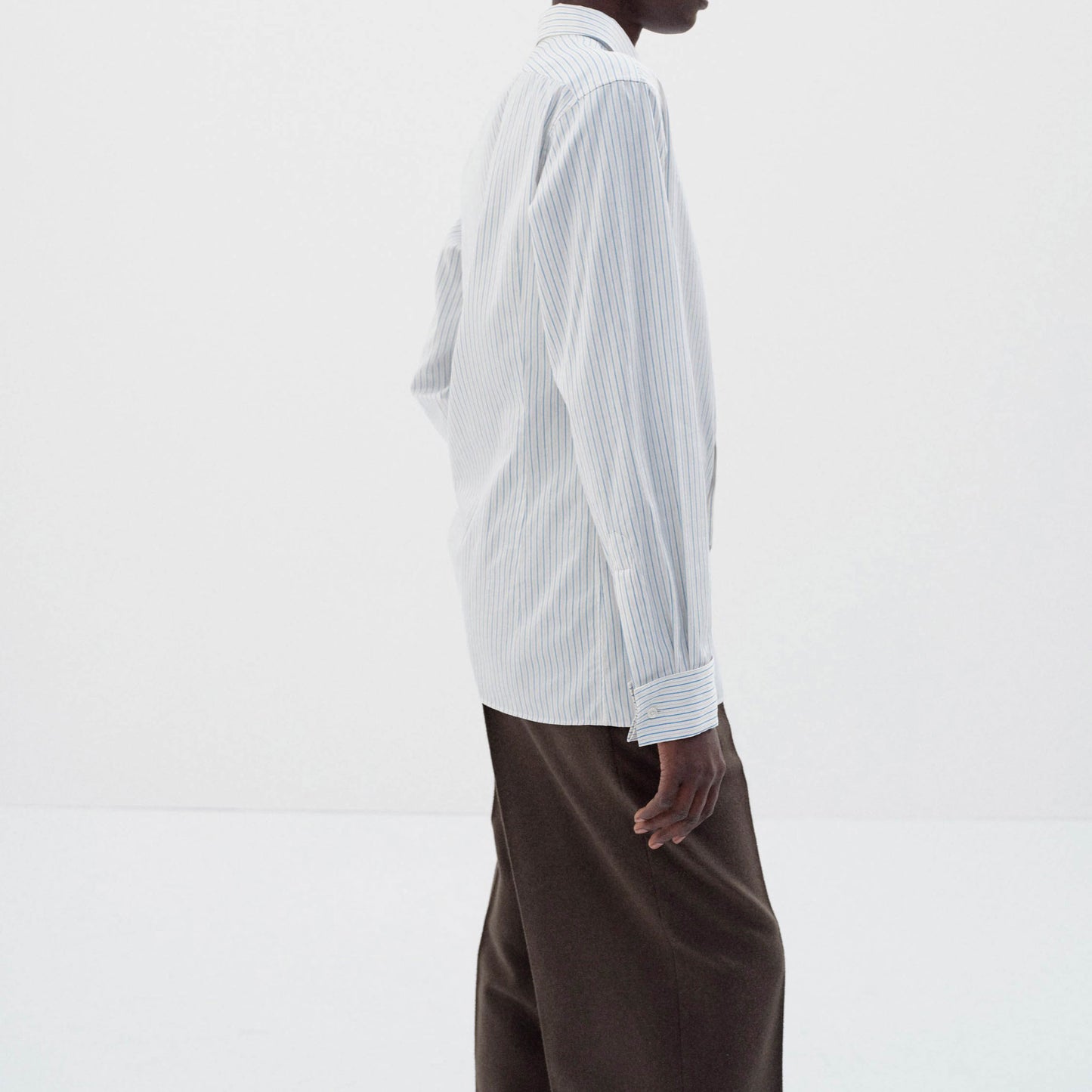 AURALEE/COTTON SILK STRIPE DOUBLE-CUFF SHIRT