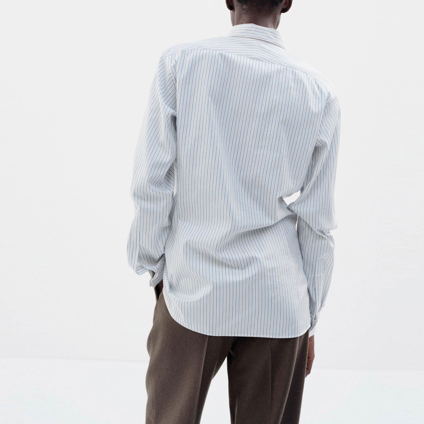 AURALEE/COTTON SILK STRIPE DOUBLE-CUFF SHIRT