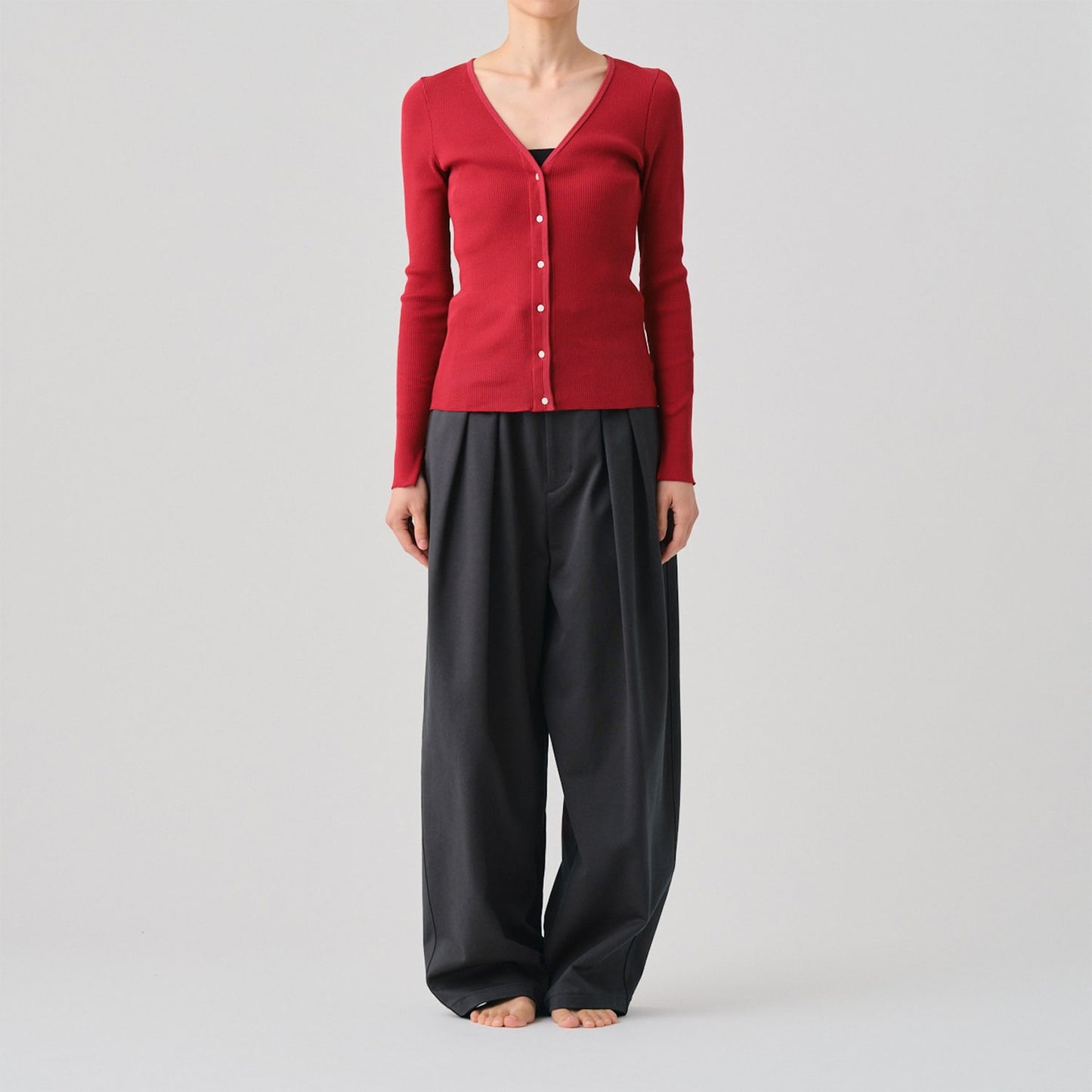 GOOD PEOPLE GOOD STITCHING GOOD PRODUCT/FRESCA-ZERO THICK RIB V NECK CRADIGAN