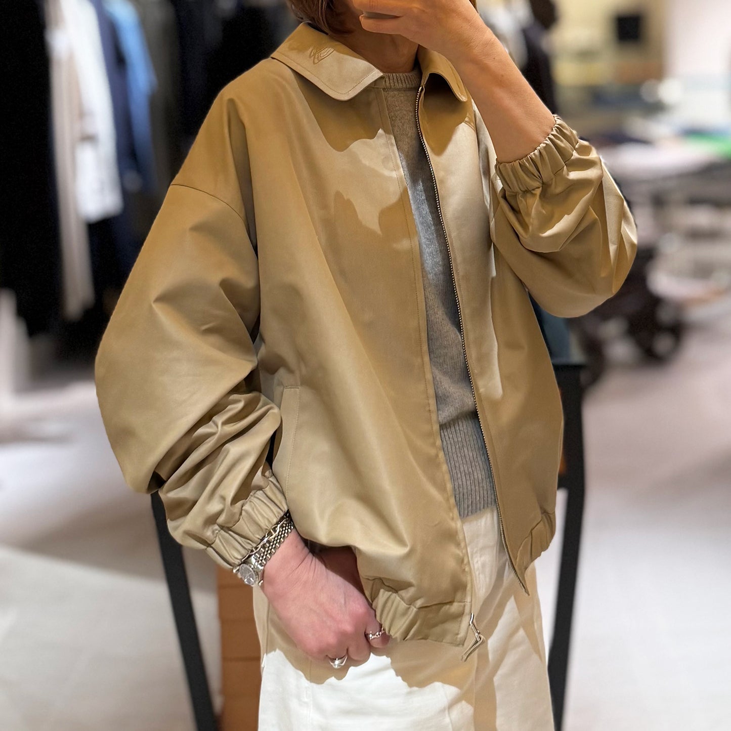 THREE DOTS TURQUOISE/GIZA GABARDINE BLOUSON