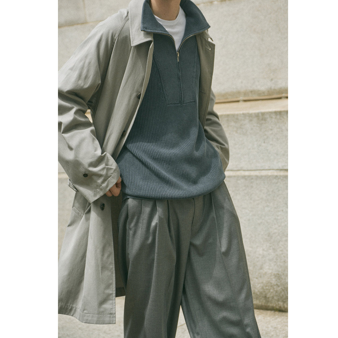 YLAVE/SUPER120'S Wool Chambray 3-Tuck Pants
