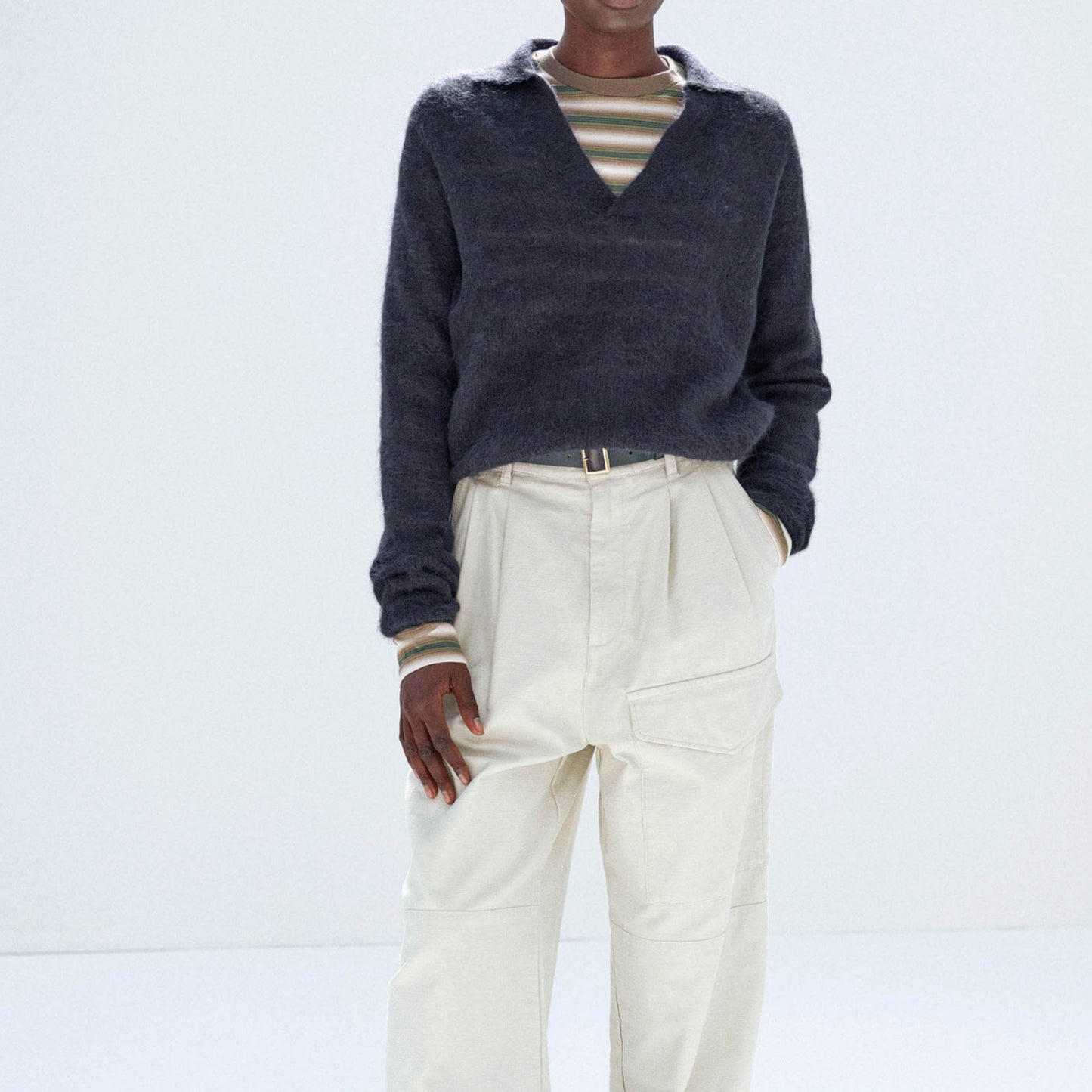 AURALEE/BABY SURI ALPACA KNIT SKIPPER POLO