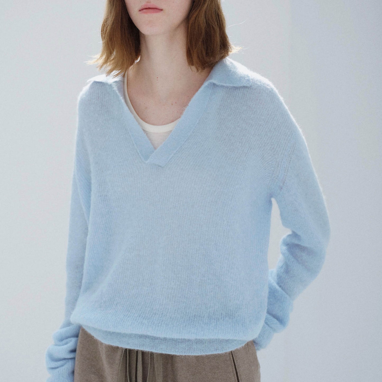 AURALEE/BABY SURI ALPACA KNIT SKIPPER POLO