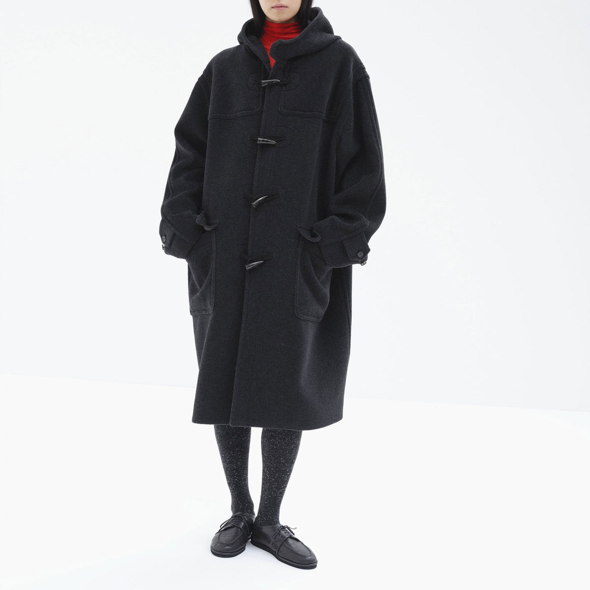 AURALEE/WOOL HERRINGBONE DUFFLE COAT