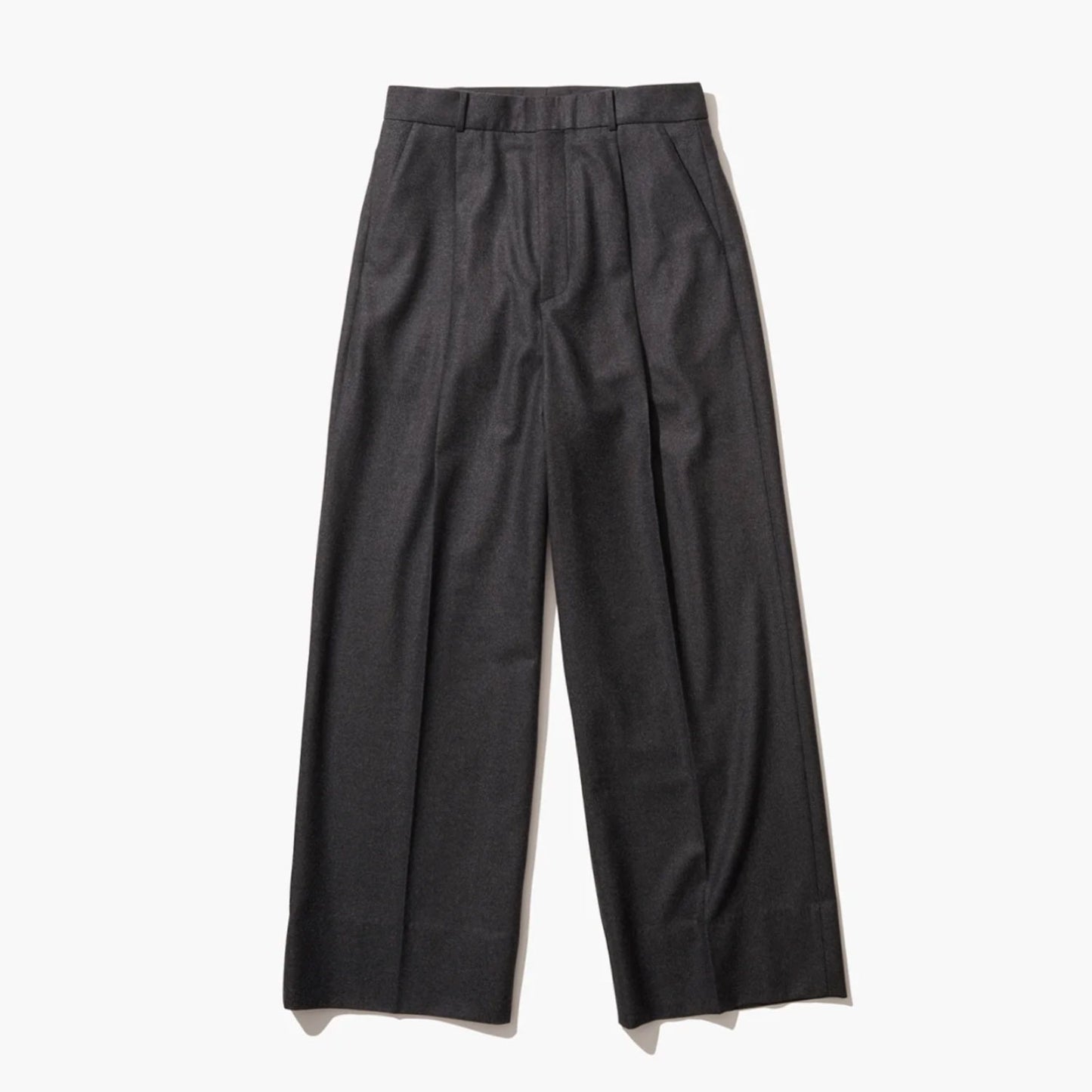 ATON|MERINO COLLEGE FLANNEL TUCKED WIDE PANTS