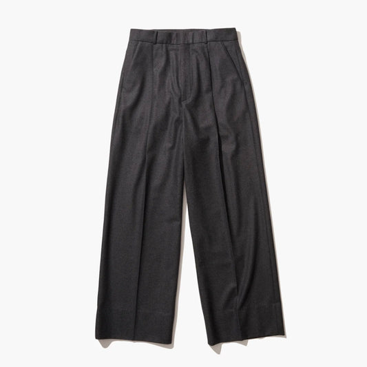 ATON|MERINO COLLEGE FLANNEL TUCKED WIDE PANTS