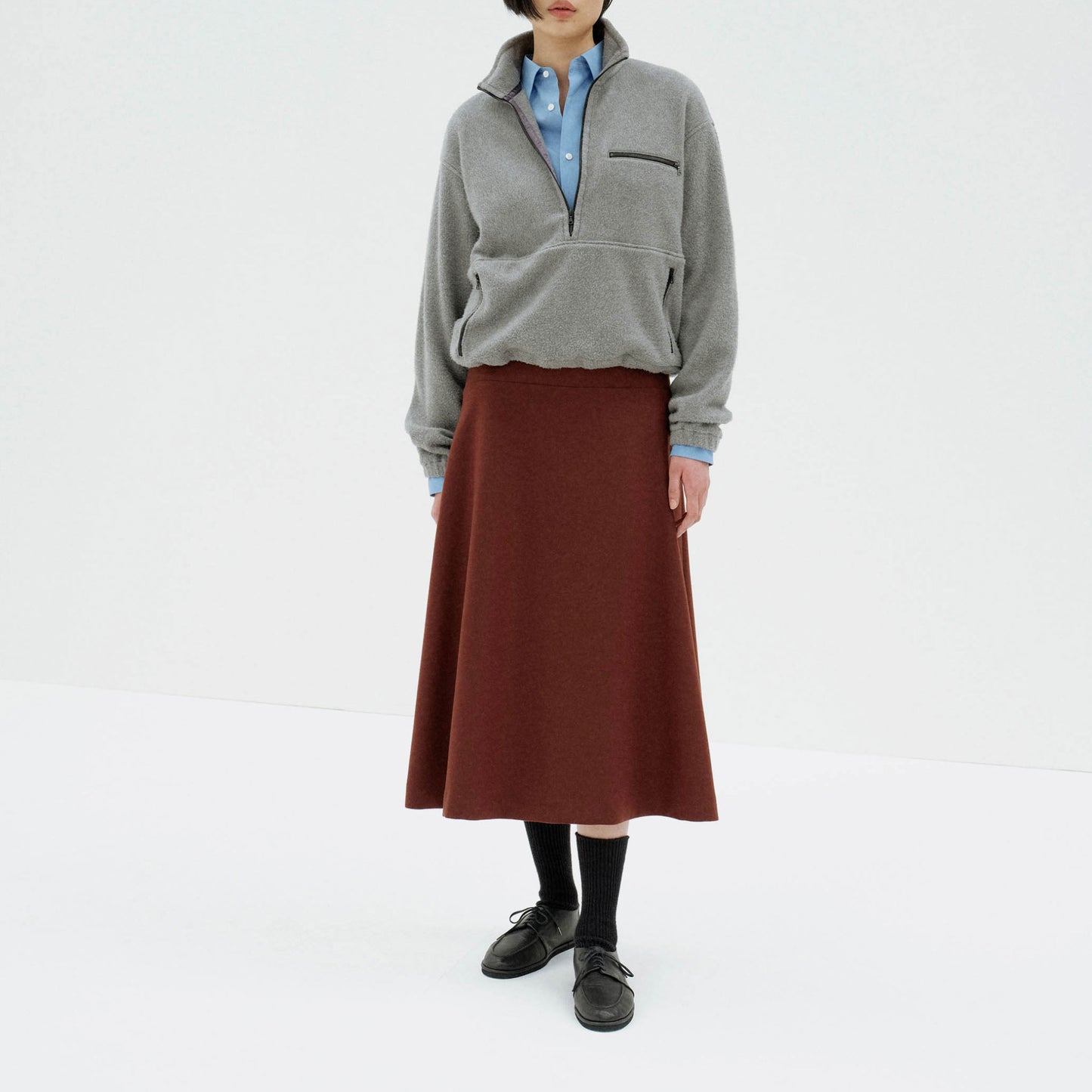 AURALEE/PURE SILK COMFORT FLEECE HALF ZIP P/O