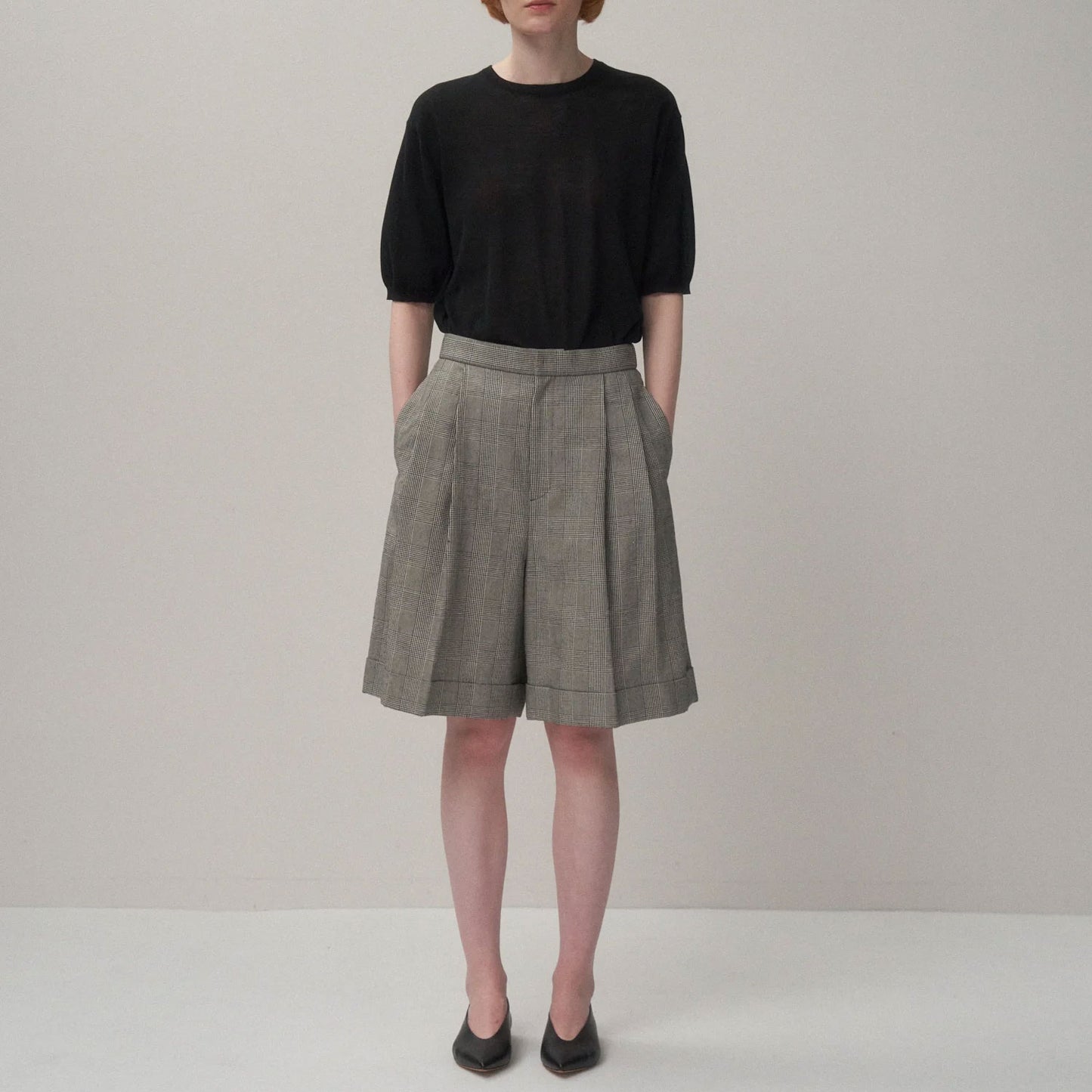 ATON|ROUND COTTON LINEN WIDE SHORTS