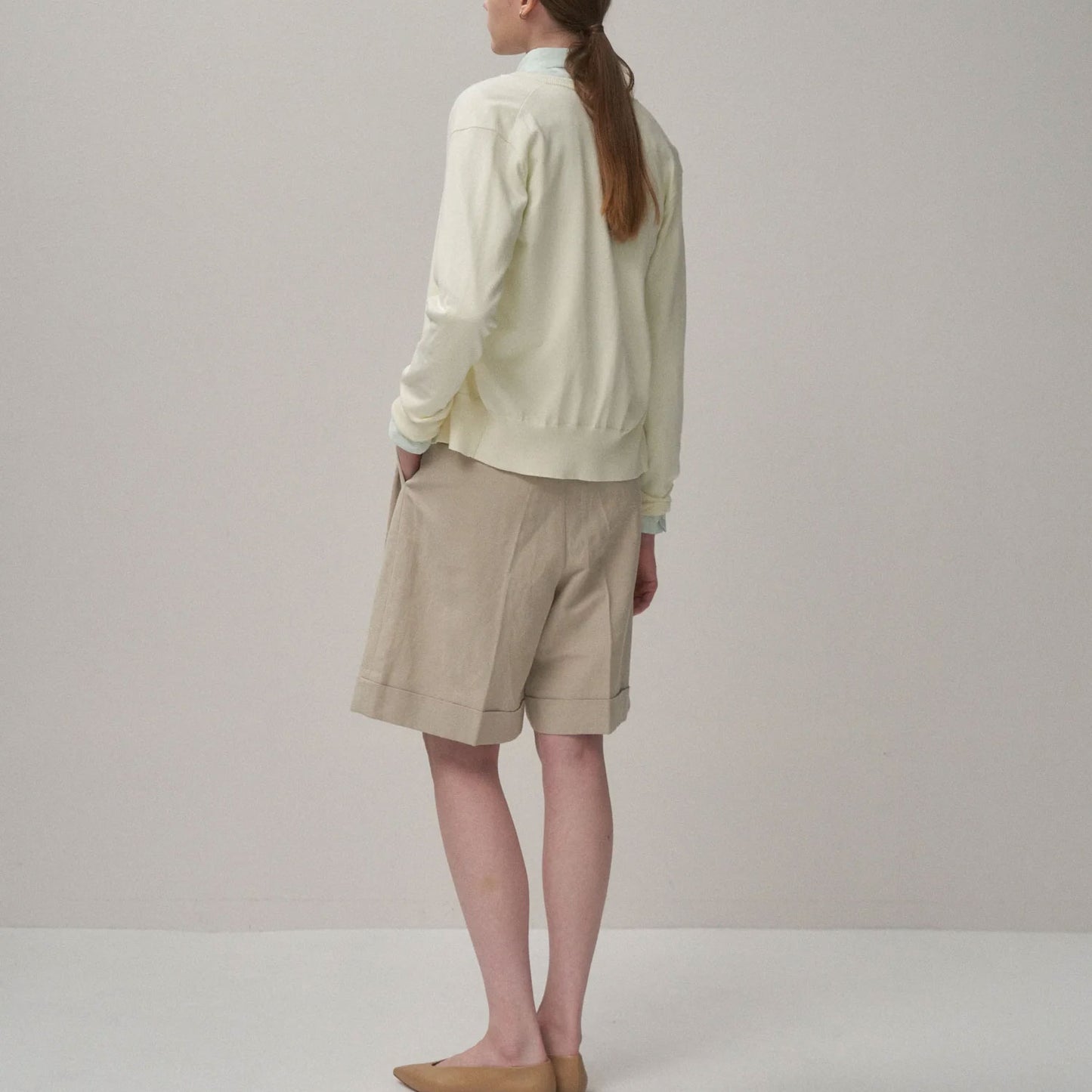 ATON|ROUND COTTON LINEN WIDE SHORTS