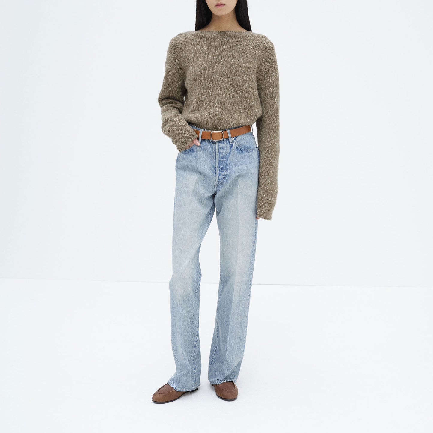 AURALEE/LOW-GAUGE HOMESPUN TWEED KNIT BOAT-NECK P/O