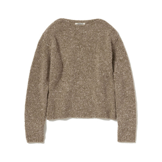 AURALEE/LOW-GAUGE HOMESPUN TWEED KNIT BOAT-NECK P/O
