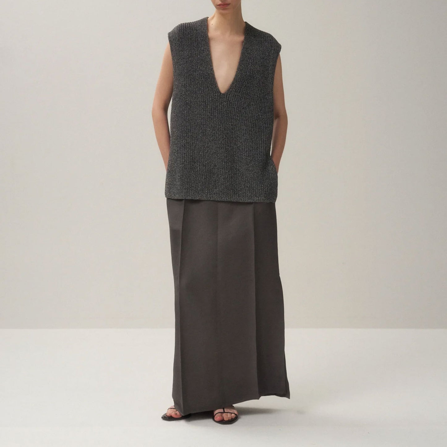 ATON|SILK WASHI LILIYARN V-NECK VEST