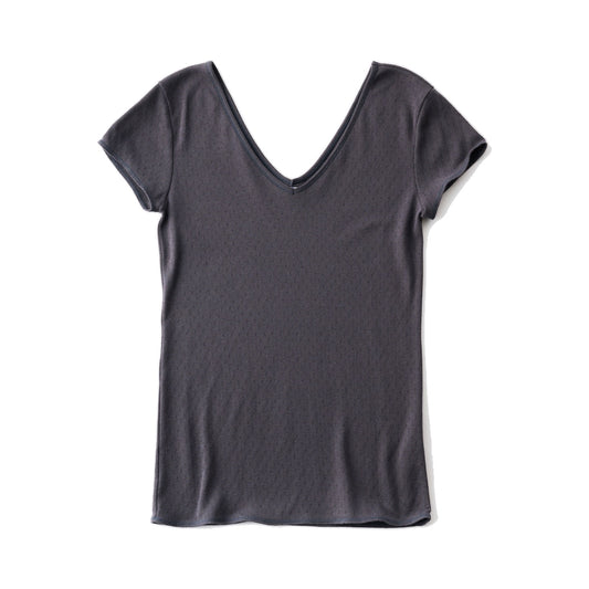 GOOD PEOPLE GOOD STITCHING GOOD PRODUCT/COTTON SILK PATTERN MESH JACGUARD V NECK CAP SLEEVE T