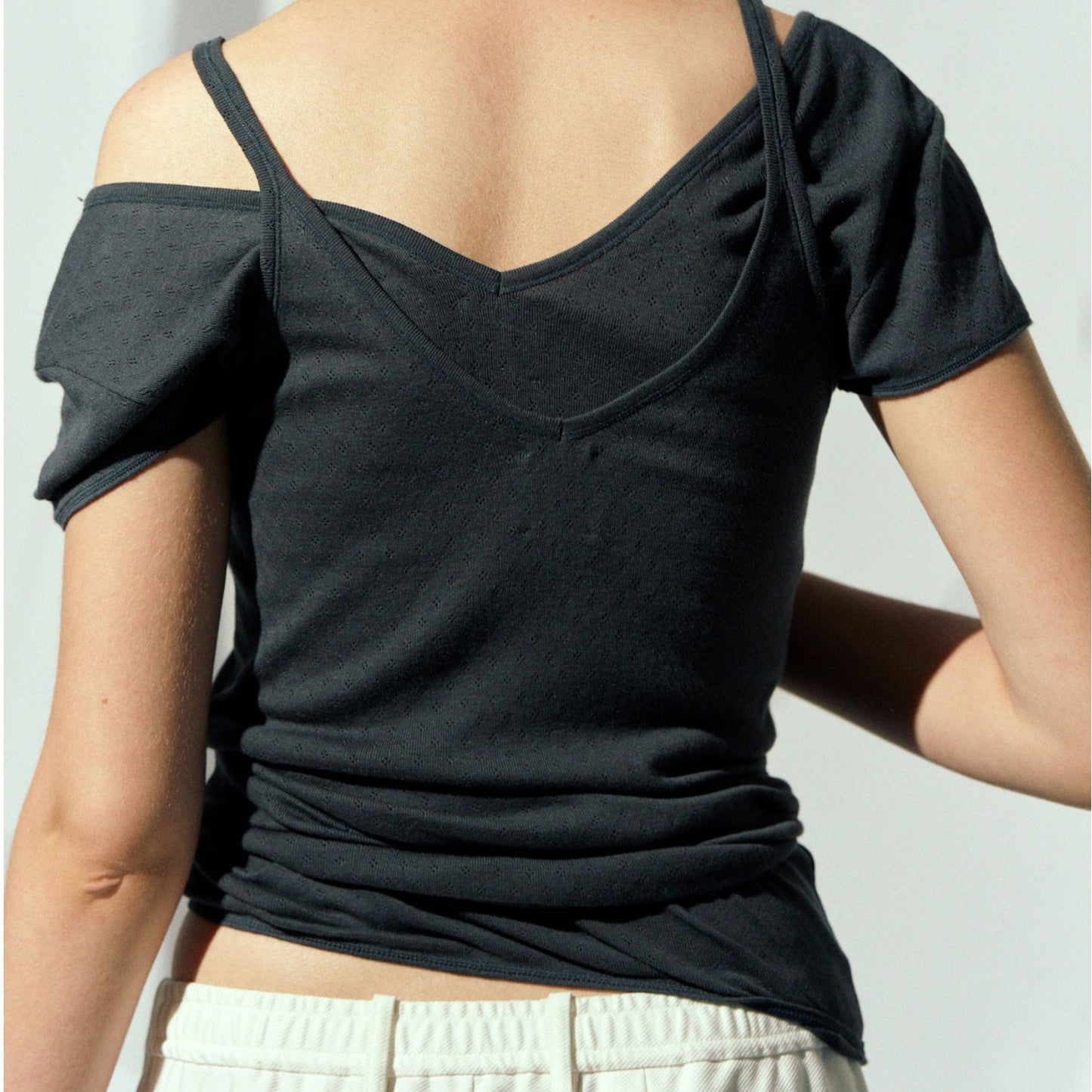 GOOD PEOPLE GOOD STITCHING GOOD PRODUCT/COTTON SILK PATTERN MESH JACGUARD V NECK CAMISOLE
