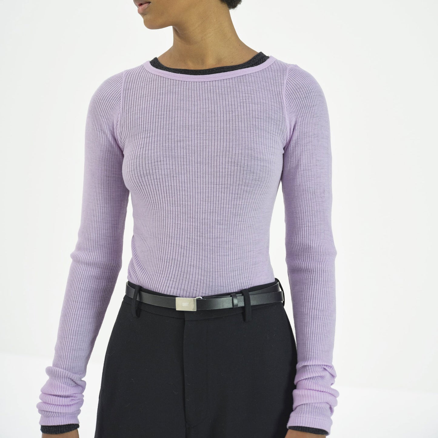 AURALEE/WOOL SOFT RIB CREWNECK P/O