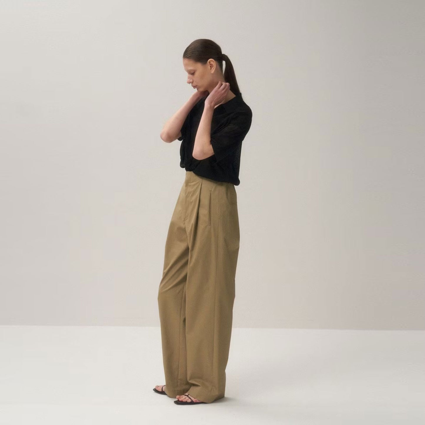 ATON|ORGANIC COTTON TWILL EASY PANTS