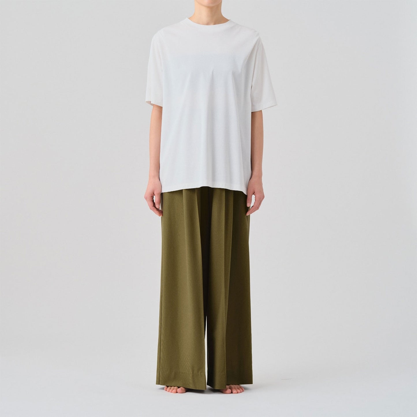 GOOD PEOPLE GOOD STITCHING GOOD PRODUCT/FRESCA UITRA GAUGE RIB CREW NECK PLEAT SHOULDER T