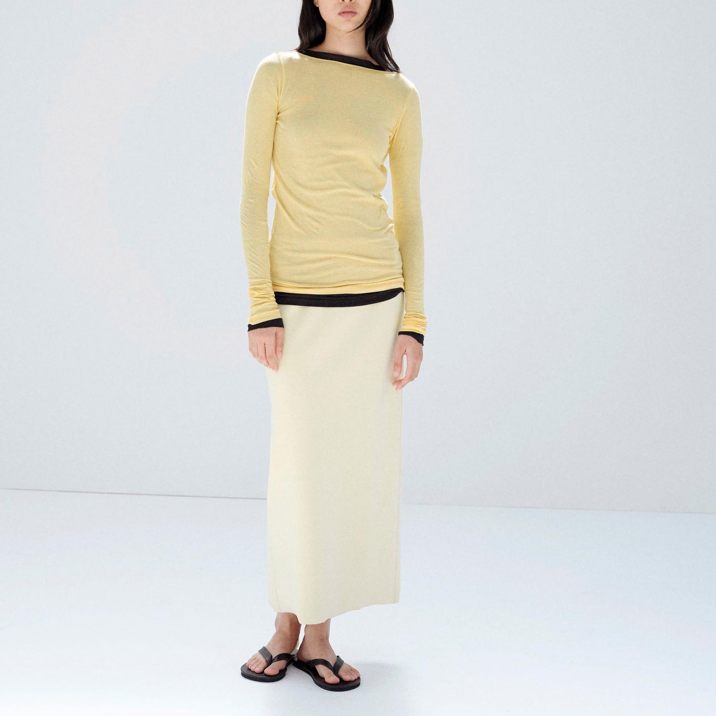 AURALEE/SUPER HIGH GAUGE SHEER RIB BOAT NECK L/S TEE