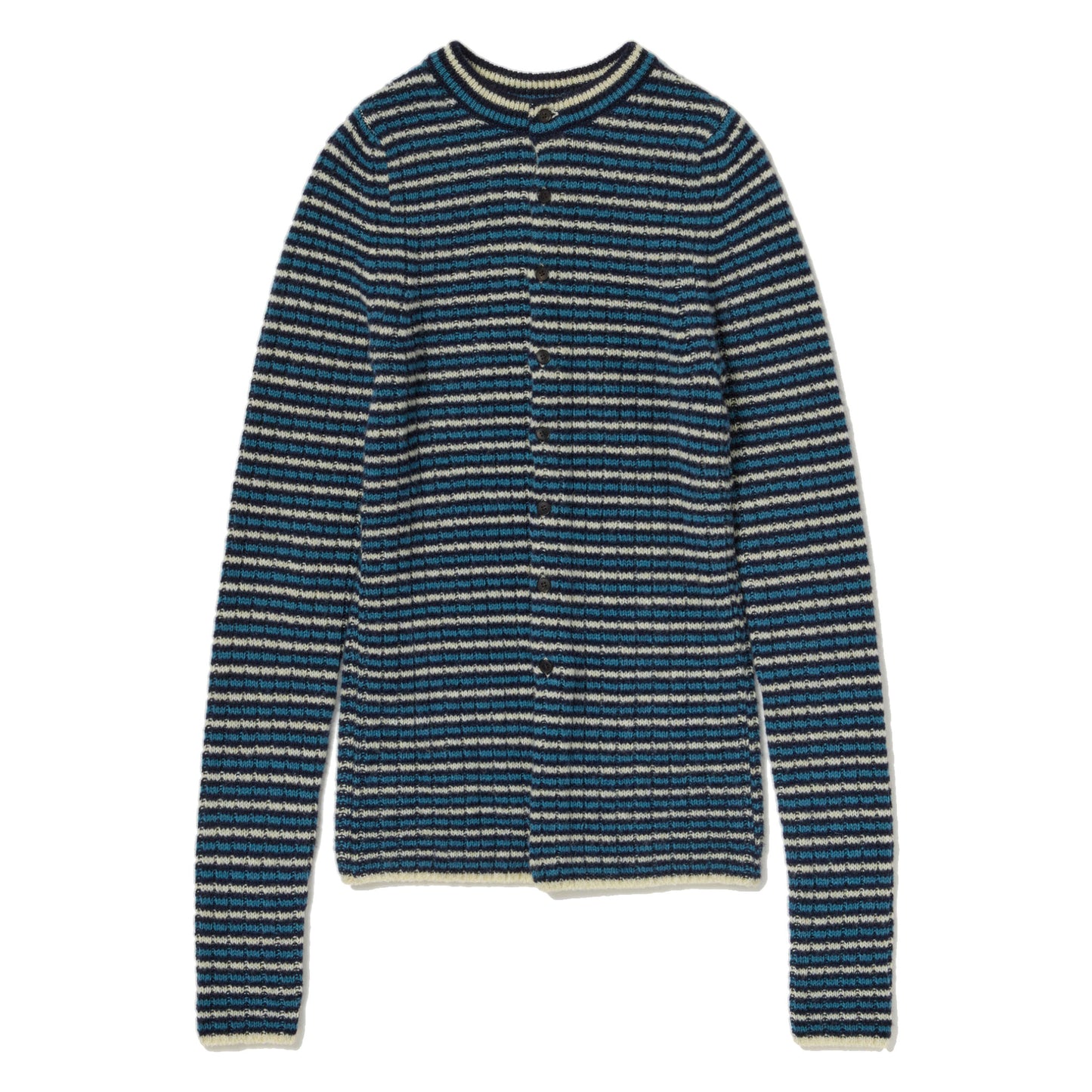 AURALEE/SHETLAND WOOL CASHMERE RIB KNIT CREW-NECK CARDIGAN