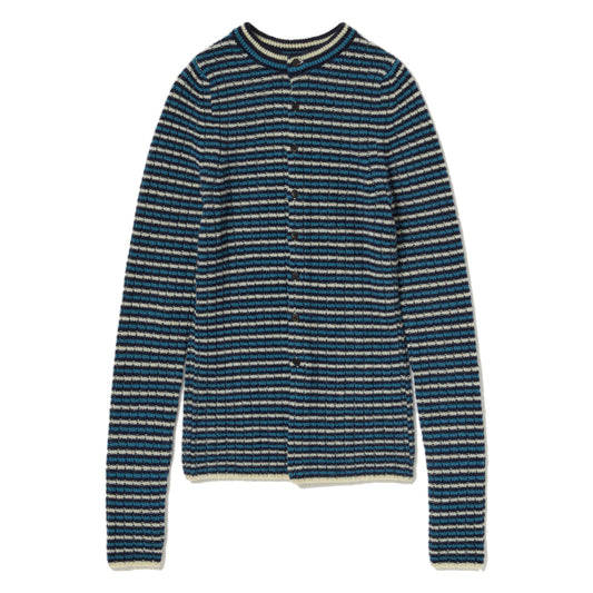 AURALEE/SHETLAND WOOL CASHMERE RIB KNIT CREW-NECK CARDIGAN