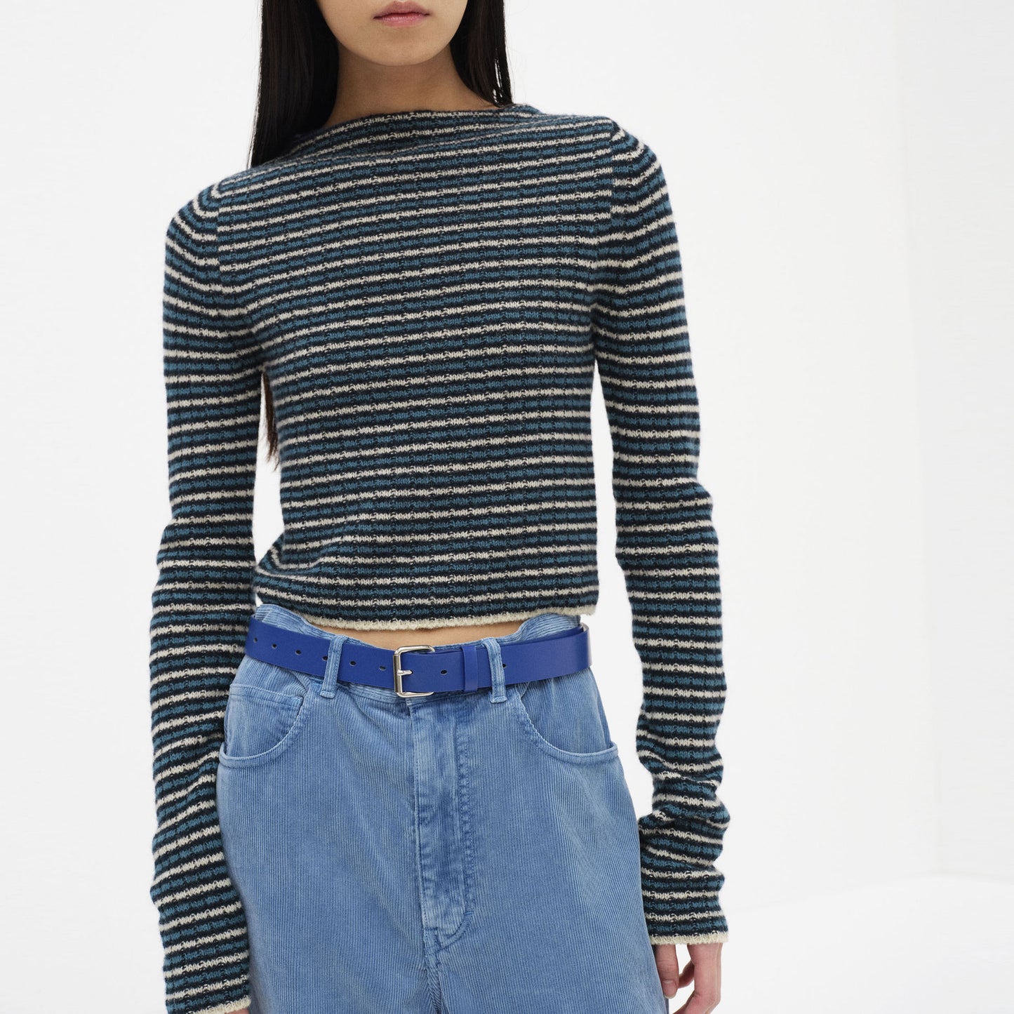 AURALEE/SHETLAND WOOL CASHMERE RIB KNIT BOAT-NECK P/O