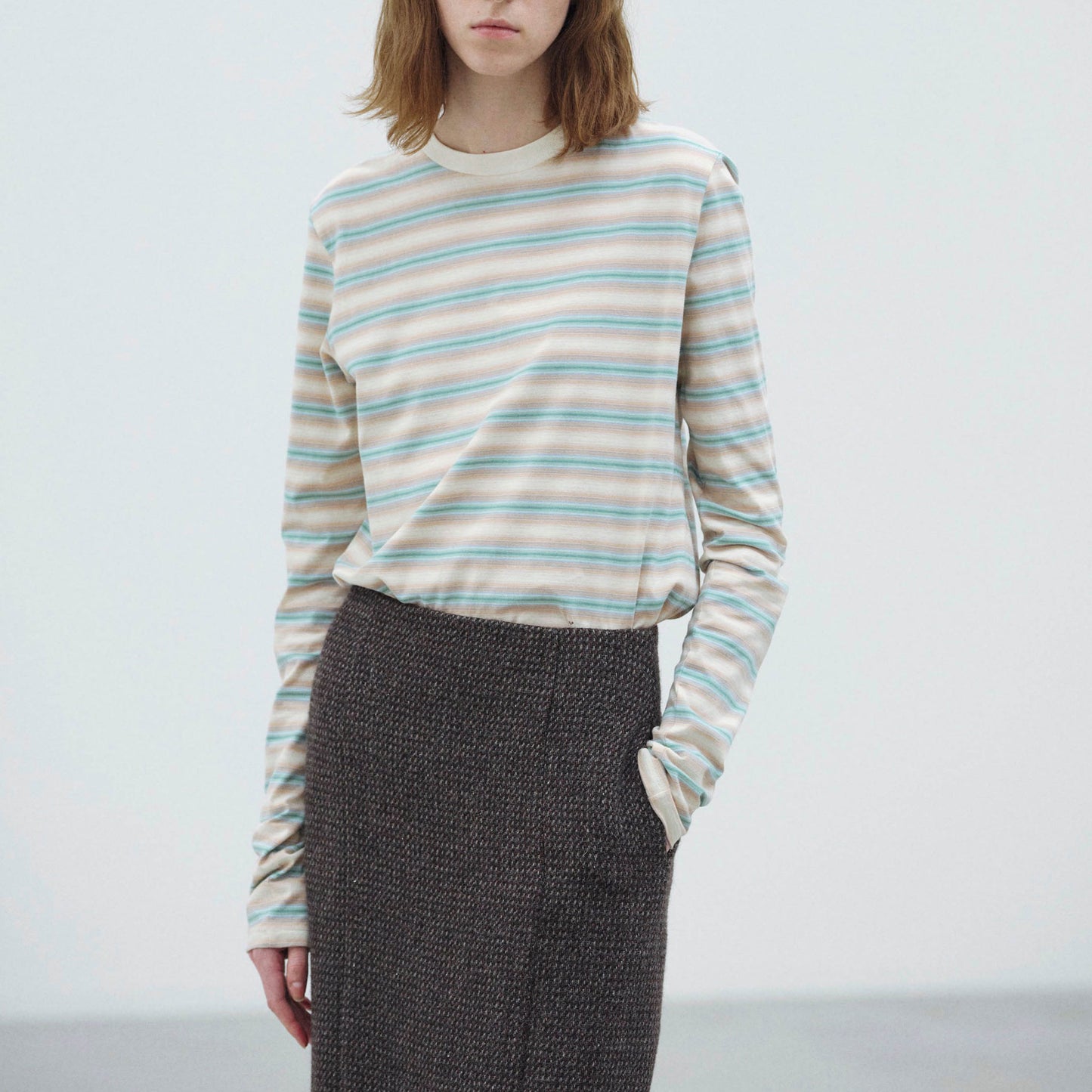 AURALEE/GRADIENT STRIPE JERSEY L/S TEE