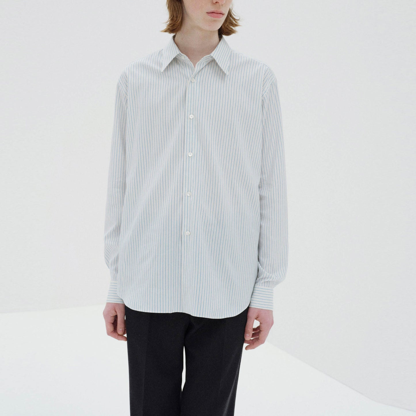 AURALEE/COTTON SILK STRIPE SHIRT