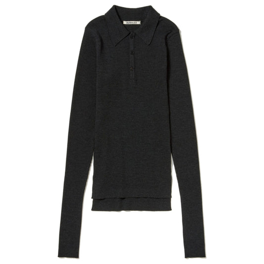 AURALEE/SUPER FINE WOOL HIGH GAUGE RIB KNIT POLO