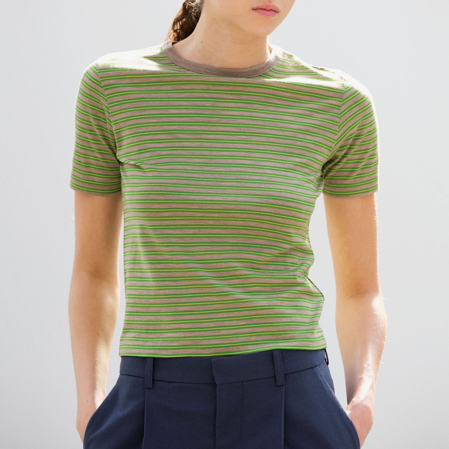 AURALEE/SOFT SMOOTH WOOL STRIPE JERSEY TEE