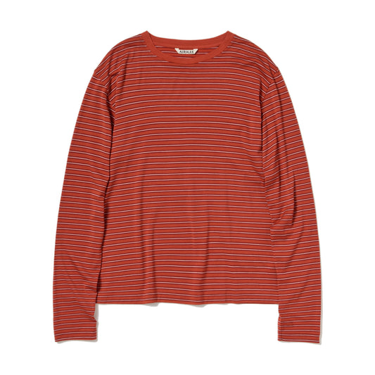AURALEE/SOFT SMOOTH WOOL STRIPE JERSEY L/S TEE