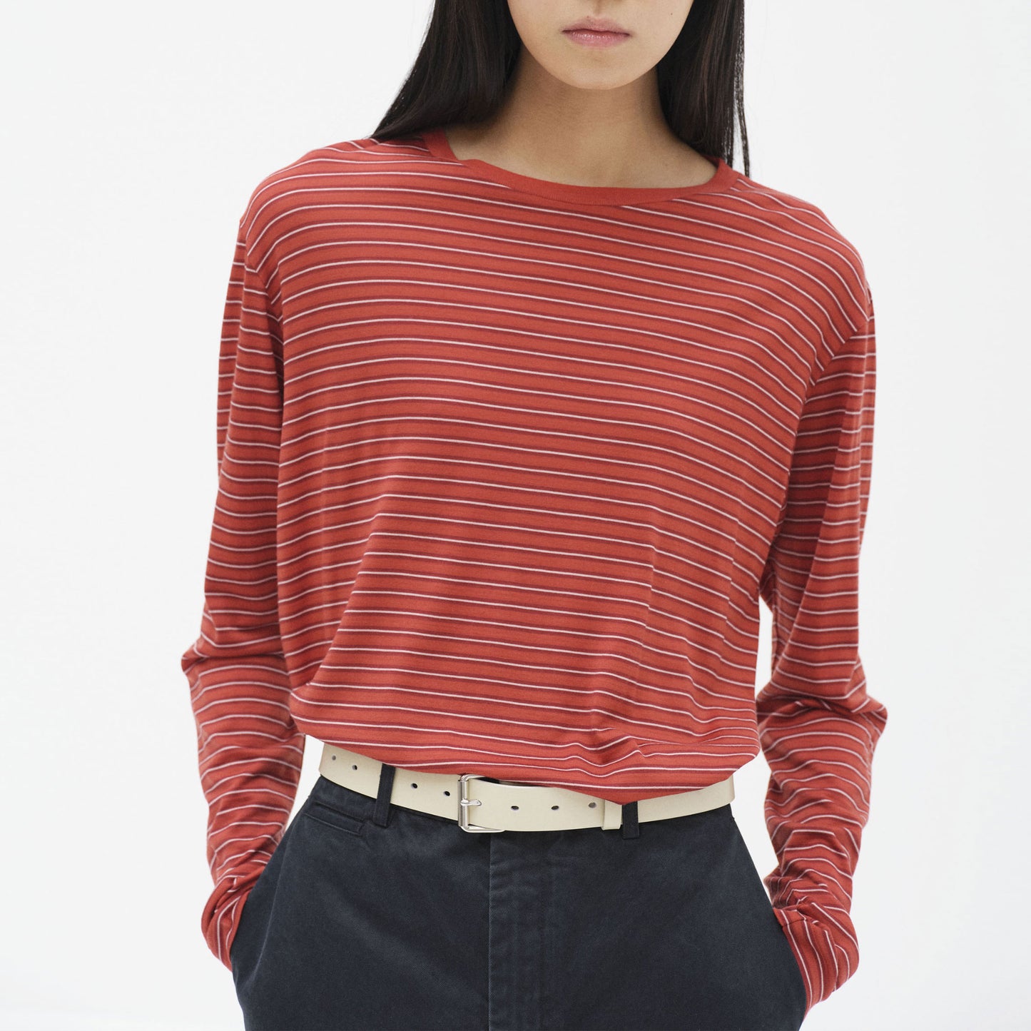 AURALEE/SOFT SMOOTH WOOL STRIPE JERSEY L/S TEE